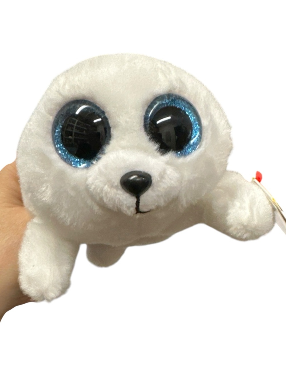NWT TY Beanie Boo - Plush ICY the Baby White SEAL - Blue Glitter Eyes